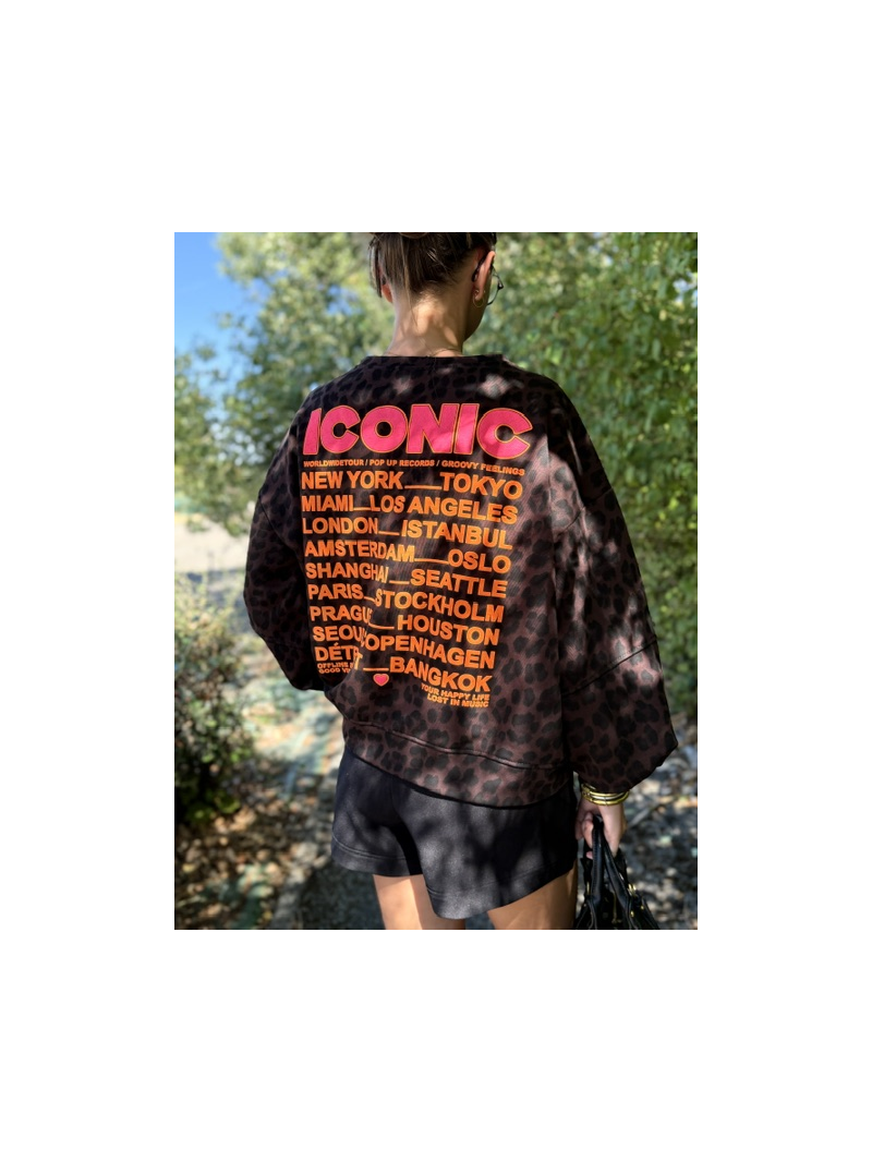 Sweat Léopard Iconic Femme Écritures Fluo | Sud Access Sweat Léopard Iconic Femme Écritures Fluo | Sud Access