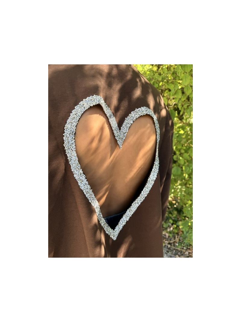 T-shirt Cœur Strass Chocolat Femme Dos Ajouré | Sud Access T-shirt Cœur Strass Chocolat Femme Dos Ajouré | Sud Access