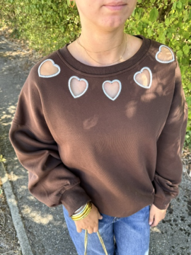 Sweat Cœur Chocolat Femme Col Rond Ajouré | Sud Access