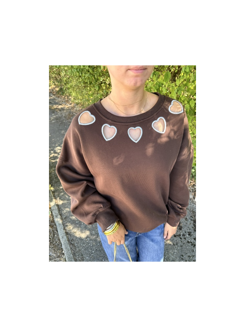 Sweat Cœur Chocolat Femme Col Rond Ajouré | Sud Access
