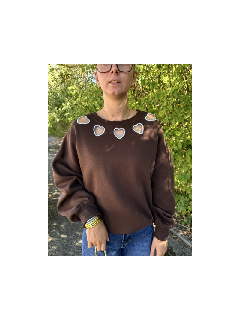 Sweat Cœur Chocolat Femme Col Rond Ajouré | Sud Access