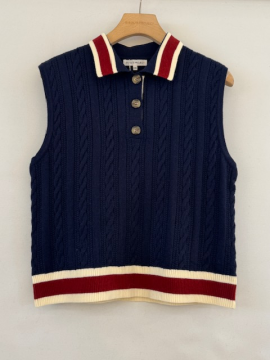 Pull Aaron Marine Sans Manches à Torsades | Sud Access