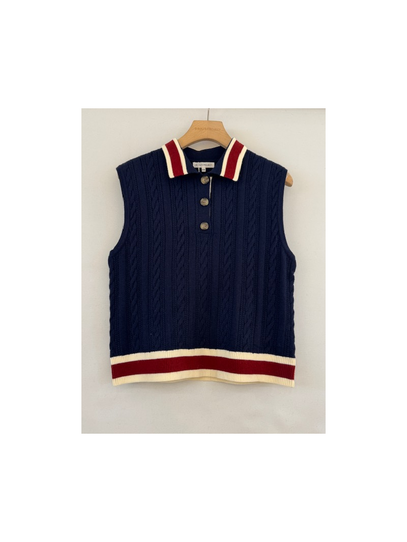 Pull Aaron Marine Sans Manches à Torsades | Sud Access