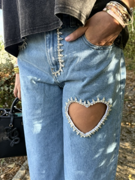 Jean Cœur Femme avec Cœur Strassé sur la Cuisse | Sud Access