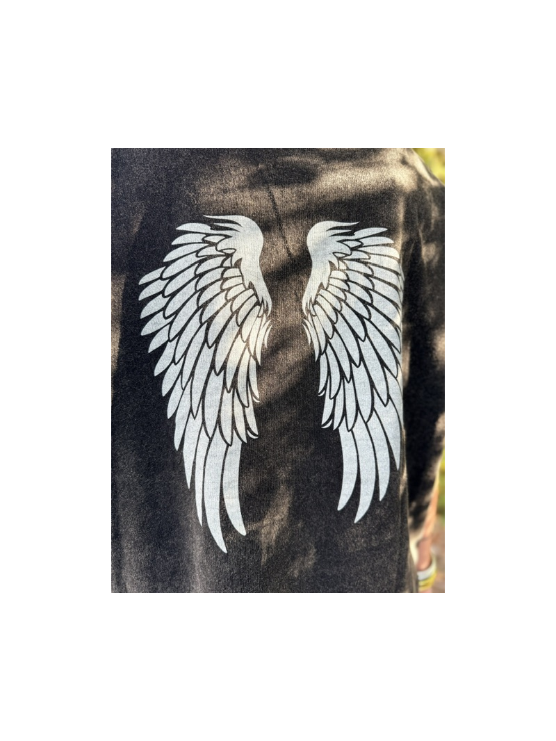 T-shirt Angel Noir Grisé Femme Ailes dans le Dos | Sud Access T-shirt Angel Noir Grisé Femme Ailes dans le Dos | Sud Access