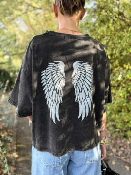 T-shirt Angel Noir Grisé Femme Ailes dans le Dos | Sud Access