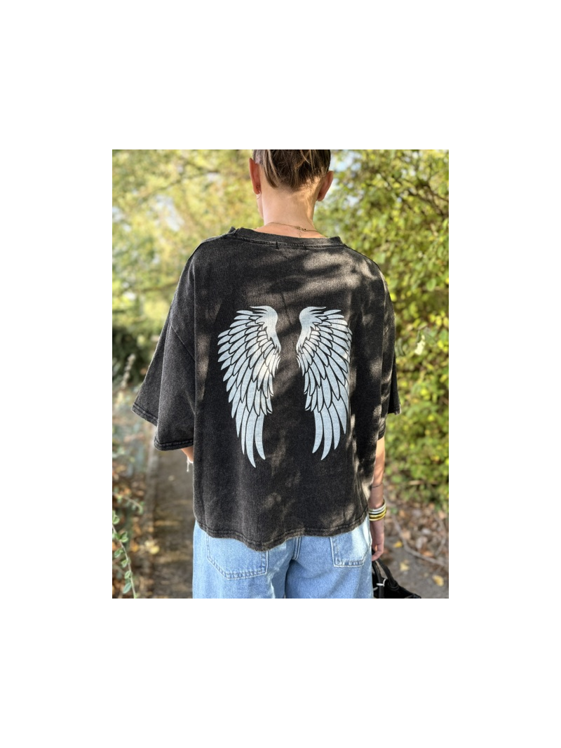 T-shirt Angel Noir Grisé Femme Ailes dans le Dos | Sud Access T-shirt Angel Noir Grisé Femme Ailes dans le Dos | Sud Access