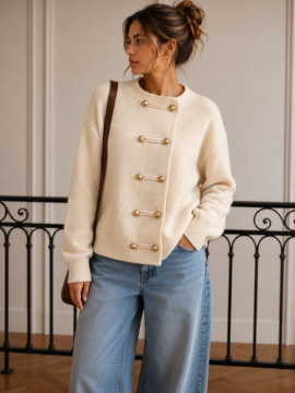 Gilet Milena écru femme – Boutons dorés | Sud Access Gilet Milena écru femme – Boutons dorés | Sud Access
