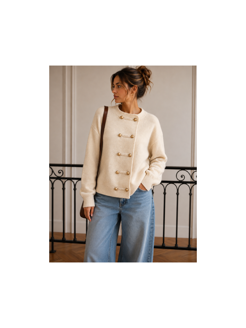 Gilet Milena écru femme – Boutons dorés | Sud Access Gilet Milena écru femme – Boutons dorés | Sud Access