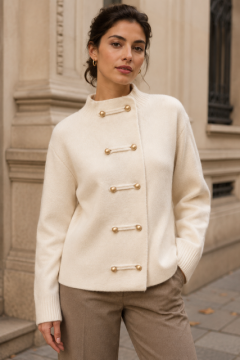 Gilet Milena écru femme – Boutons dorés | Sud Access