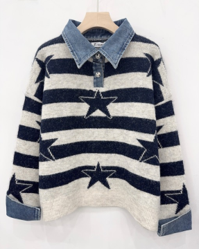 Pull California marine femme – Rayures et étoiles | Sud Access