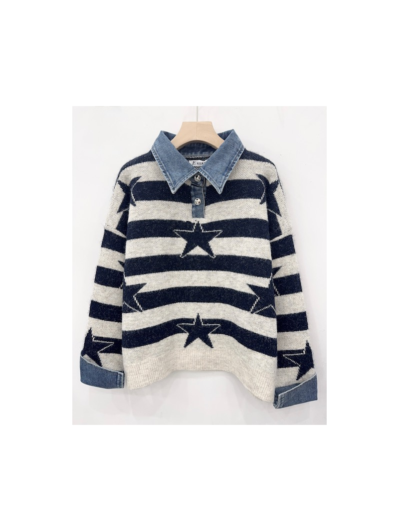 Pull California marine femme – Rayures et étoiles | Sud Access
