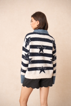 Pull California marine femme – Rayures et étoiles | Sud Access