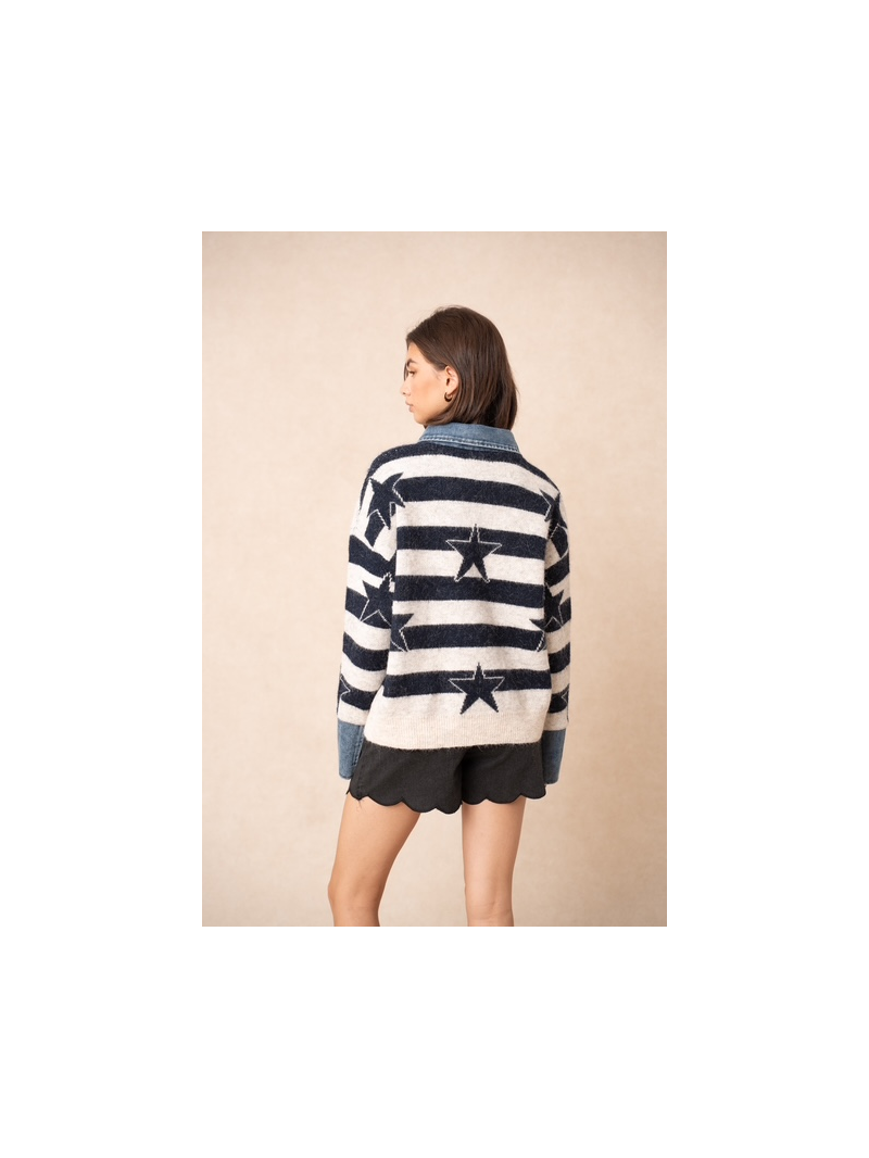 Pull California marine femme – Rayures et étoiles | Sud Access