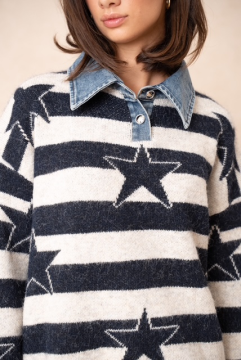 Pull California marine femme – Rayures et étoiles | Sud Access