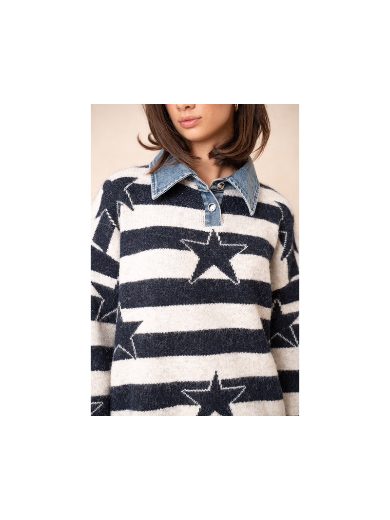 Pull California marine femme – Rayures et étoiles | Sud Access