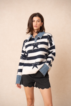 Pull California marine femme – Rayures et étoiles | Sud Access