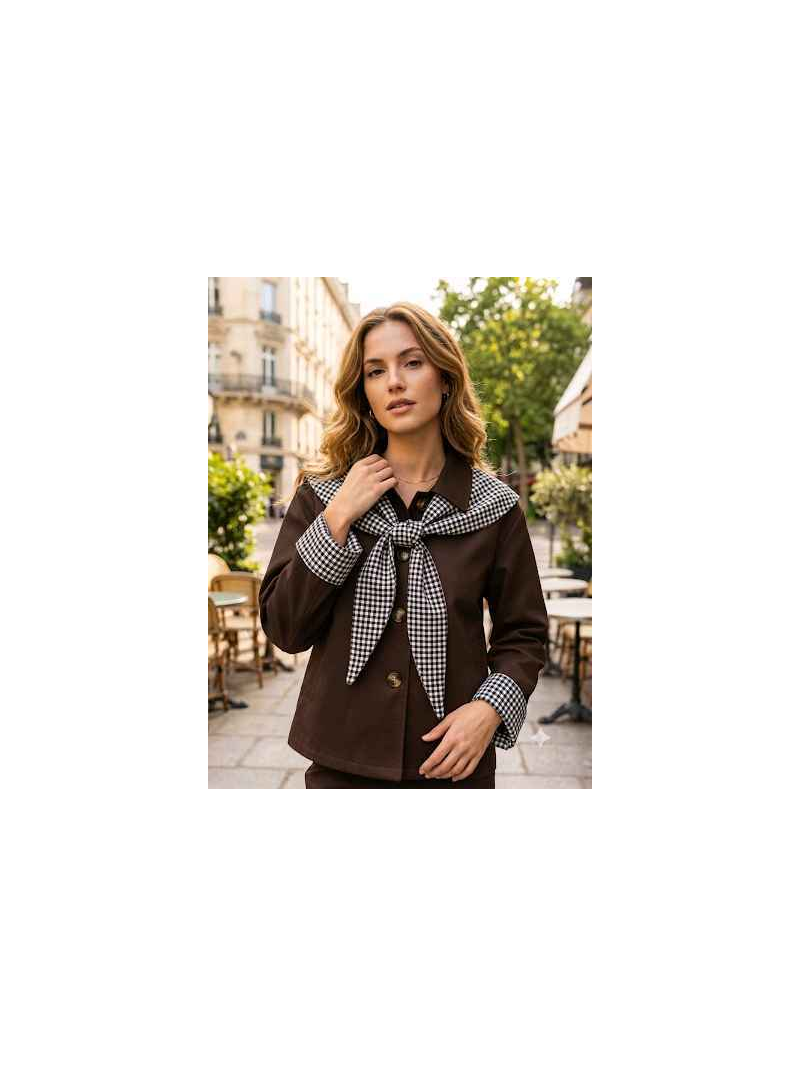 Trench marron femme avec foulard vichy | Sud Access Trench marron femme avec foulard vichy | Sud Access