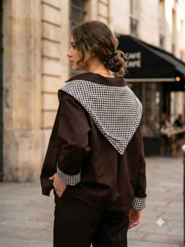 Trench marron femme avec foulard vichy | Sud Access Trench marron femme avec foulard vichy | Sud Access
