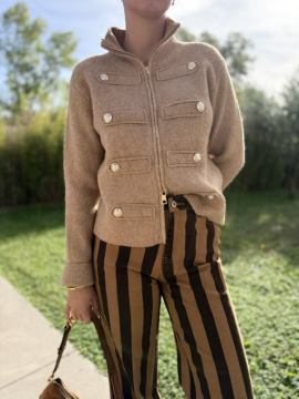 Jean Rayé Caramel Chocolat Taille Haute Coupe Droite | Sud Access