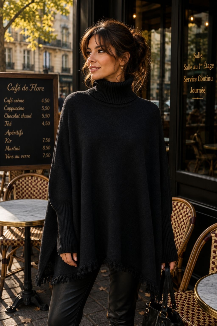 Pull poncho noir Gianni femme | Sud Access Pull poncho noir Gianni femme | Sud Access
