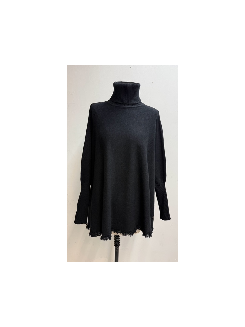 Pull poncho noir Gianni femme | Sud Access Pull poncho noir Gianni femme | Sud Access