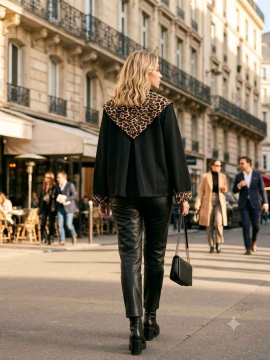 Trench noir femme avec foulard léopard | Sud Access