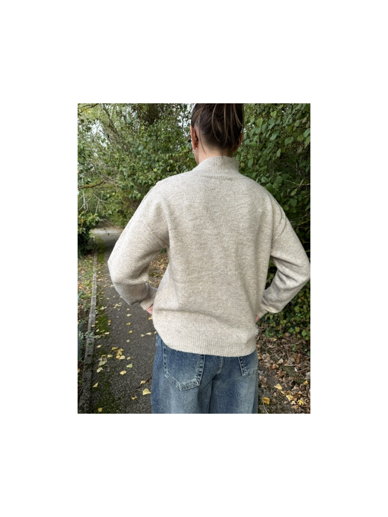 Pull Malone beige femme boutons dorés | Sud Access Pull Malone beige femme boutons dorés | Sud Access