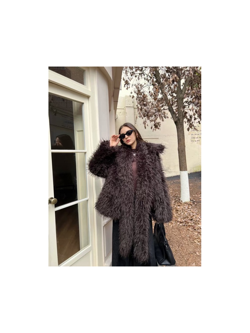 Veste manteau fausse fourrure chocolat Crawford | Sud Access Veste manteau fausse fourrure chocolat Crawford | Sud Access